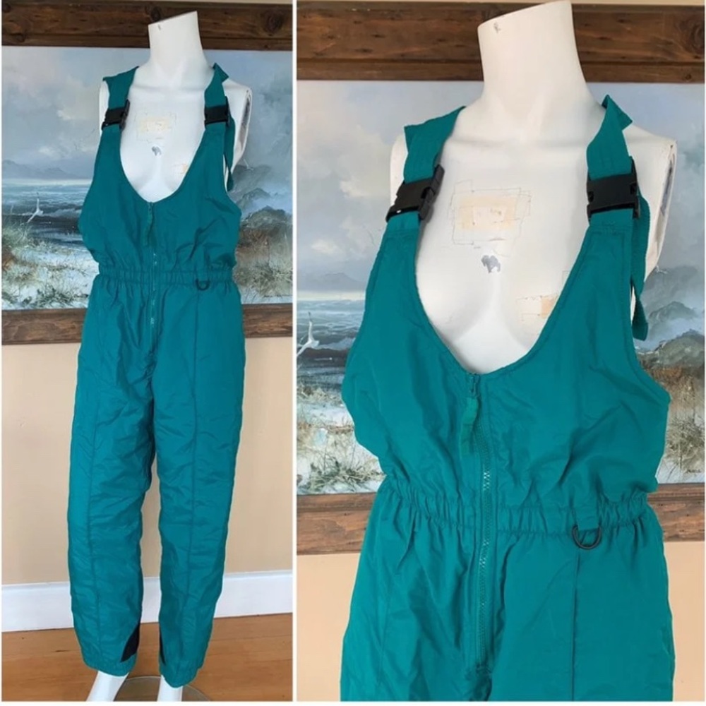 Vintage Teal One Piece Bib Snowsuit | 90s Overalls Snowpants